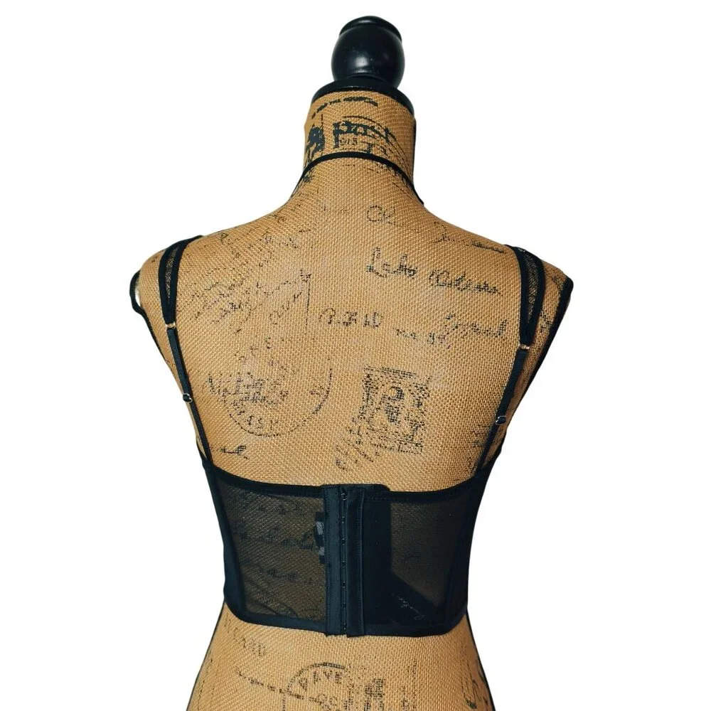 Hunter & Brown M Corset Bustier Black Illusion Lace Boning Intimate Sexy NEW - Picture 4 of 8